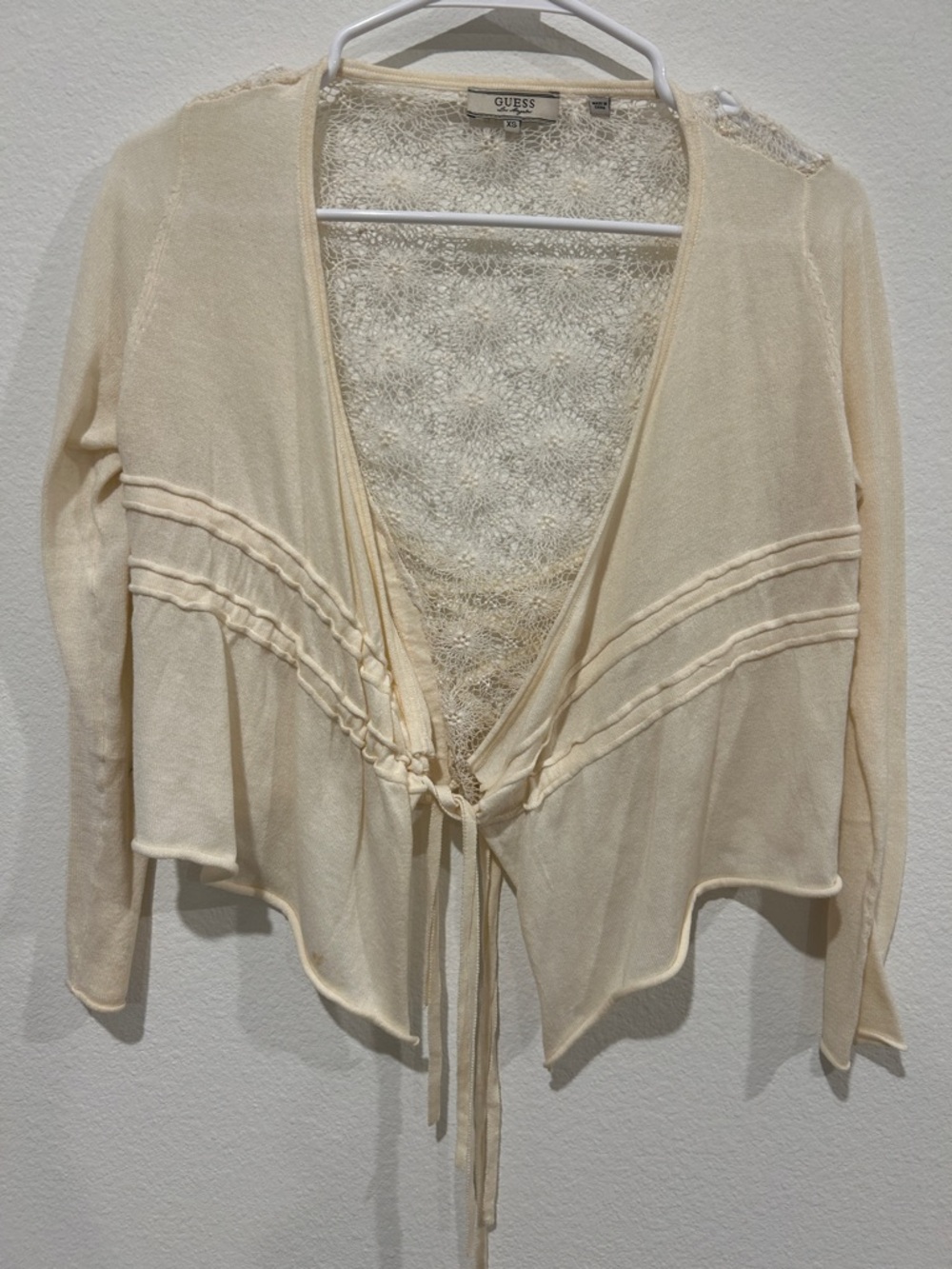 GUESS Cream Lace-Back Tie-Front Cardigan